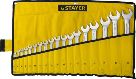 Набор: Ключ STAYER &quot;PROFI&quot; гаечный комбинированный, Cr-V сталь, хромированный, 6-32мм, 18шт 27081-H18 купить в Нефтеюганске