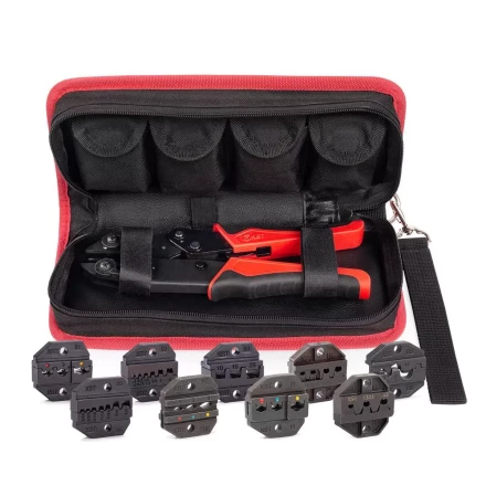 Пресс-клещи КВТ СТО+9 с 9 матрицами МПК для опрессовки разъемов, втулочных, изолированных и неизолированных наконечников (набор) (90778) купить в Нефтеюганске