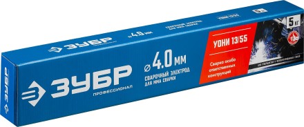 ЗУБР Д 4.0 х 450 мм, 5 кг в коробке, УОНИ 13/55 с основным покрытием, электрод сварочный, Профессионал (40025-4.0) купить в Нефтеюганске
