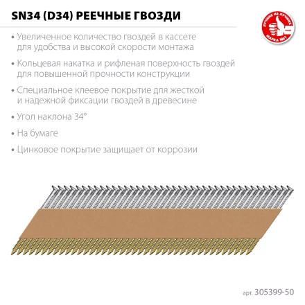 ЗУБР SN34 (D34) 50 х 2.8 мм, реечные гвозди рифленые оцинкованные, 5000 шт (305399-50) купить в Нефтеюганске