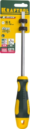 Отвертка KRAFTOOL, Cr-Mo-V сталь, двухкомпонентная противоскользящая рукоятка, SL, 8,0x150мм 250071-8.0-150 купить в Нефтеюганске