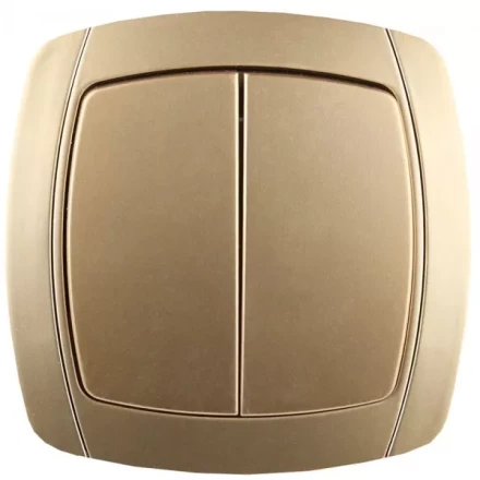 Выключатель СВЕТОЗАР &quot;АКЦЕНТ&quot; двухклавишный в сборе, цвет золотой металлик, 10А/~250В SV-54234-GM купить в Нефтеюганске