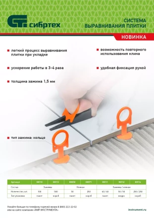 Комплект зажим и клин для системы выравнивания плитки СВП Кольцо, 40/40 шт. в пакете Сибртех 88111 купить в Нефтеюганске