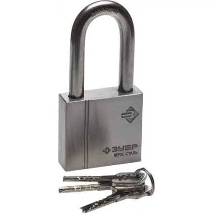 Замок ЗУБР &quot;ЭКСПЕРТ&quot; навесной, нержавеющая сталь (корпус и дужка), удлиненная закаленная дужка, 60мм 37290-60-1 купить в Нефтеюганске