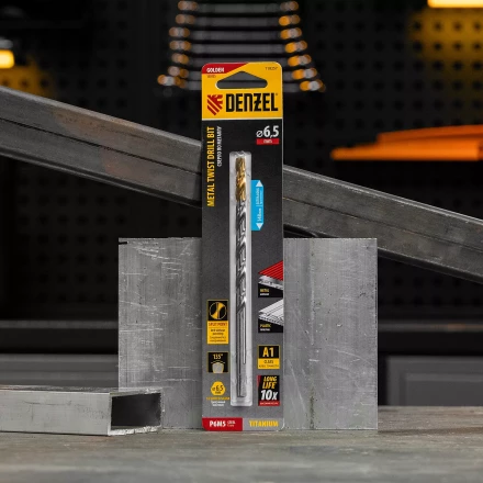 Сверло спиральное по металлу Denzel 6,5 х 148 мм, Р6М5, Golden Tip, удлиненное, 718257 купить в Нефтеюганске