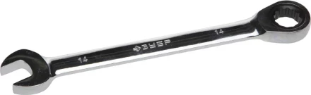 Ключ ЗУБР "ПРОФИ" гаечный комбинированный трещоточный, Cr-V сталь, хромированный, 14мм 27074-14 купить в Нефтеюганске