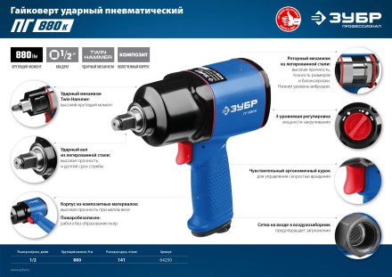 Ударный пневмогайковерт ПГ-880к 64250 серия ПРОФЕССИОНАЛ купить в Нефтеюганске