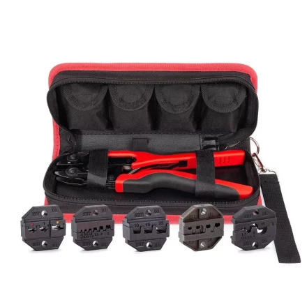 Пресс-клещи КВТ СТВ+5 с 5 матрицами МПК для опрессовки разъемов, втулочных, изолированных и неизолированных наконечников (набор) (89227) купить в Нефтеюганске