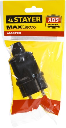 Вилка MAXElectro электрическая, 16А/220В, с заземлением, черная, STAYER 55160-B купить в Нефтеюганске