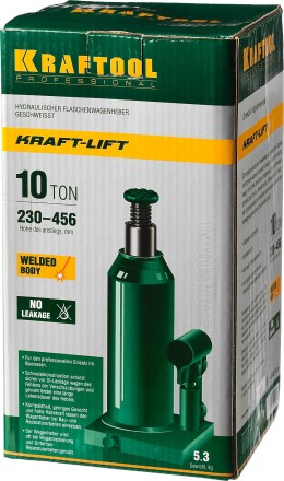 Домкрат гидравлический бутылочный &quot;Kraft-Lift&quot;, сварной, 10т, 230-456мм, KRAFTOOL 43462-10 43462-10_z01 купить в Нефтеюганске