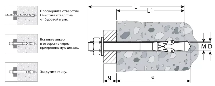 ЗУБР М8 х 95 мм, 50 шт, клиновой анкер (302032-08-095) купить в Нефтеюганске