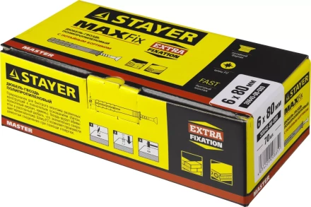 Дюбель-гвоздь полипропиленовый, потайный бортик, 6 x 80 мм, 70 шт, STAYER Master 30645-06-080 30645-06-080 купить в Нефтеюганске