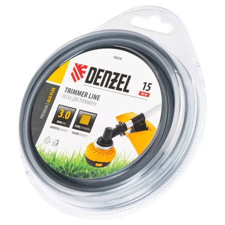 Леска для триммера армированная алюминием квадратная Denzel 3,0мм х 15м, блистер ALUFLEX 96836 купить в Нефтеюганске