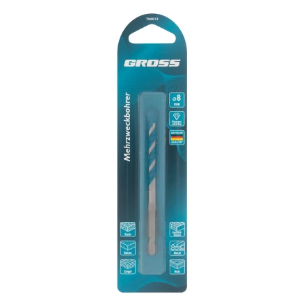 Сверло универсальное Gross, Multipurpose PRO, 6-гр. хвостовик, 8мм, 706013 купить в Нефтеюганске