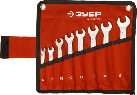 Набор ЗУБР "МАСТЕР": Ключ гаечный комбинированный, Cr-V сталь, хромированный, 6-17мм, 8шт 27087-H8 купить в Нефтеюганске