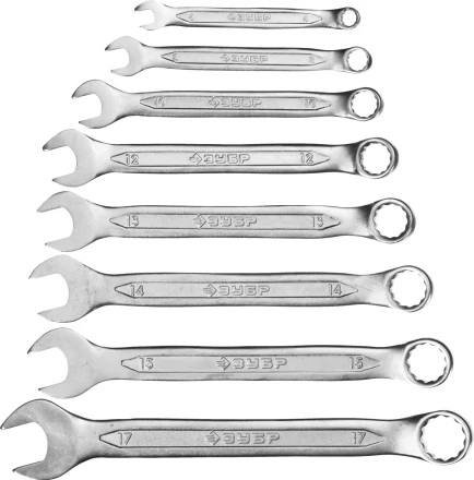 Набор ЗУБР "МАСТЕР": Ключ гаечный комбинированный, Cr-V сталь, хромированный, 6-17мм, 8шт 27087-H8 купить в Нефтеюганске