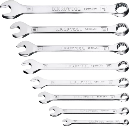 Наборы ключей комбинированных KRAFTOOL, Cr-V, DIN 3110, на пластиковой подвеске 27079-H8C купить в Нефтеюганске