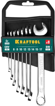 Наборы ключей комбинированных KRAFTOOL, Cr-V, DIN 3110, на пластиковой подвеске 27079-H8C купить в Нефтеюганске