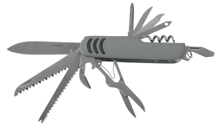 Многофункциональный нож ЗУБР 12в1 обрезиненная рукоятка 90 мм складной мультитул 47780 купить в Нефтеюганске