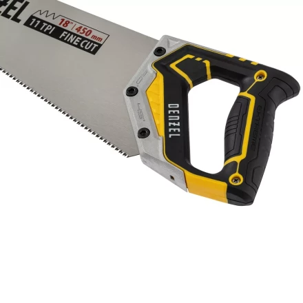 Ножовка по дереву, 450 мм, 11 TPI, зуб 3D, металлопластиковая рукоятка Denzel 24141 купить в Нефтеюганске