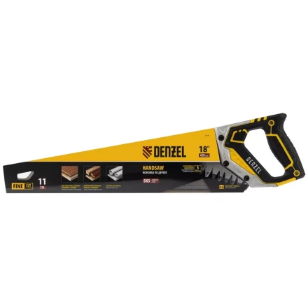 Ножовка по дереву, 450 мм, 11 TPI, зуб 3D, металлопластиковая рукоятка Denzel 24141 купить в Нефтеюганске