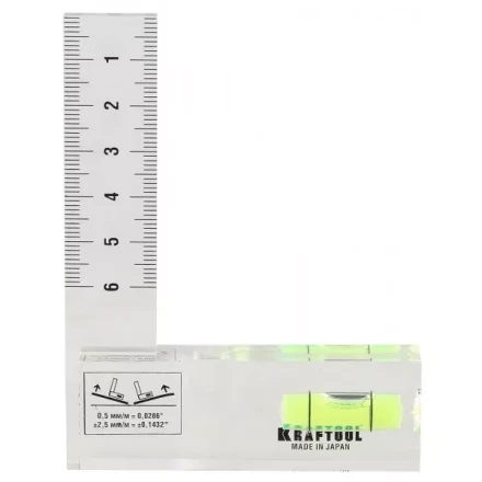 Угольник-уровень KRAFTOOL &quot;PRO&quot; &quot;CRYSTAL&quot;, 1 ампула, шкала 60мм 1-34867 купить в Нефтеюганске