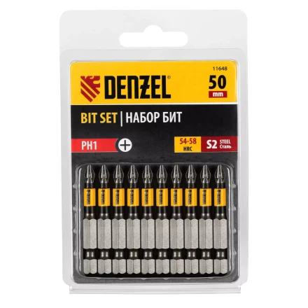 Бита PH1х50, сталь S2, цилиндр., 10 шт. Е 6,3 Denzel 11648 купить в Нефтеюганске