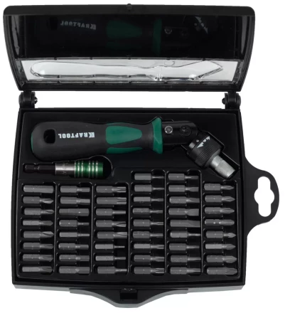 Отвертка KRAFTOOL &quot;EXPERT&quot;, реверсивно-рычажная, с битами и головками, 52шт 25555-H52 купить в Нефтеюганске