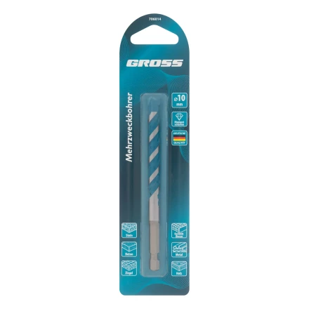 Сверло универсальное Gross, Multipurpose PRO, 6-гр. хвостовик, 10мм купить в Нефтеюганске