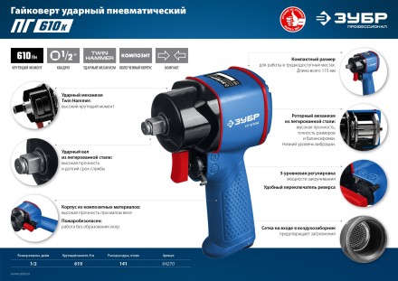 Ударный пневмогайковерт ПГ-610к 64270 серия ПРОФЕССИОНАЛ купить в Нефтеюганске