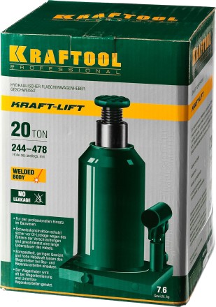 Домкрат гидравлический бутылочный &quot;Kraft-Lift&quot;, сварной, 20т, 244-478мм, KRAFTOOL 43462-20 43462-20_z01 купить в Нефтеюганске
