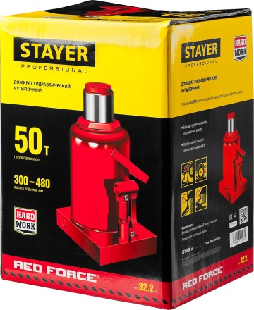 Домкрат гидравлический бутылочный &quot;RED FORCE&quot;, 50т, 300-480 мм, STAYER 43160-50 43160-50_z01 купить в Нефтеюганске
