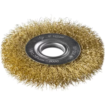 ЗУБР &quot;ПРОФЕССИОНАЛ&quot;. Щетка дисковая для УШМ, витая стальная латунированная проволока 0,3мм, 100х22мм 35187-100_z01 купить в Нефтеюганске