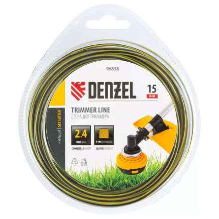 Леска для триммера двухкомпонентная квадратная, 2,4мм х 15м, блистер SkyCutter Denzel 96838 купить в Нефтеюганске