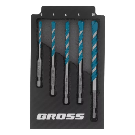 Набор сверл универсальных Gross 706017, Multipurpose PRO, 6-гр. хвостовик, 4-10мм, 5шт купить в Нефтеюганске