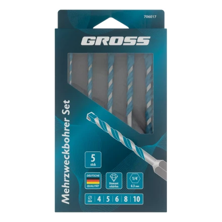 Набор сверл универсальных Gross 706017, Multipurpose PRO, 6-гр. хвостовик, 4-10мм, 5шт купить в Нефтеюганске