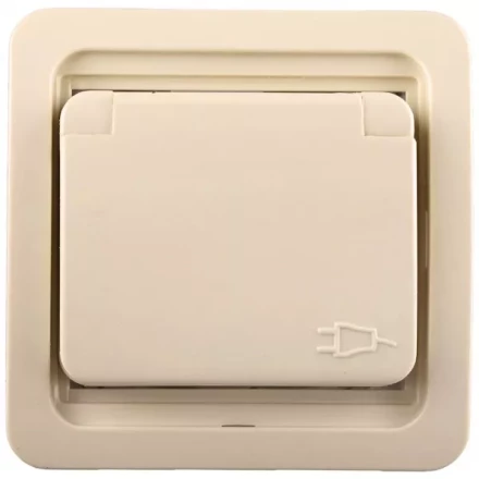 Розетка СВЕТОЗАР &quot;ГАММА&quot; одинарная с крышкой, с заземлением, цвет бежевый,16А/~250В SV-54110-B купить в Нефтеюганске