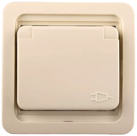 Розетка СВЕТОЗАР &quot;ГАММА&quot; одинарная с крышкой, с заземлением, цвет бежевый,16А/~250В SV-54110-B купить в Нефтеюганске