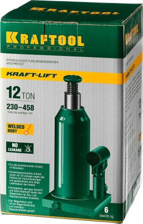 Домкрат гидравлический бутылочный &quot;Kraft-Lift&quot;, сварной, 12т, 230-458мм, KRAFTOOL 43462-12 43462-12_z01 купить в Нефтеюганске