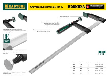 Струбцина KRAFTOOL, рычажная, быстрозажимная, тип &quot;F&quot;, 75х200 мм 32019-75-200 купить в Нефтеюганске