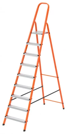 Стремянка, 9 ступеней, стальной профиль, ступени сталь, оранжевая, Россия, Сибртех 97969 купить в Нефтеюганске