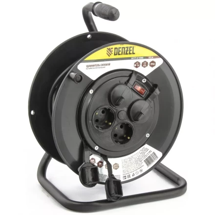 Удлинитель силовой на кабельной катушке 25м 4 розетки с крышкой IP44 16А серия УХз16 DENZEL 95907 купить в Нефтеюганске