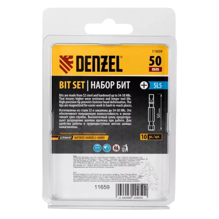 Бита SL5,0х50, сталь S2, шестигранный профиль, 10 шт. Е 6,3 Denzel 11659 купить в Нефтеюганске