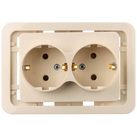 Розетка СВЕТОЗАР &quot;ГАММА&quot; двойная, с заземлением, цвет бежевый, 16А/~250В SV-54107-B купить в Нефтеюганске