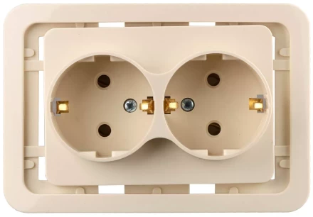 Розетка СВЕТОЗАР &quot;ГАММА&quot; двойная, с заземлением, цвет бежевый, 16А/~250В SV-54107-B купить в Нефтеюганске