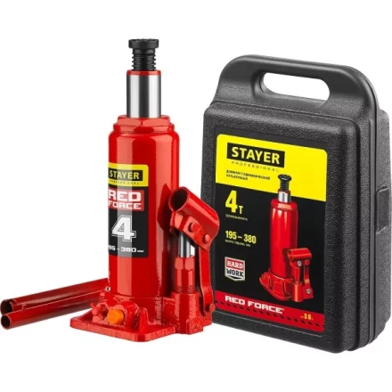 Домкрат гидравлический бутылочный &quot;RED FORCE&quot;, 4т, 195-380 мм, в кейсе, STAYER 43160-4-K 43160-4-K_z01 купить в Нефтеюганске