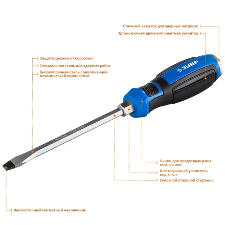 ЗУБР Ударник, SL8 х 150 мм, ударная отвертка, Профессионал (25271-8) купить в Нефтеюганске