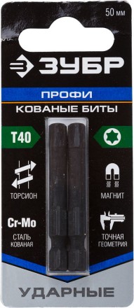 ЗУБР TX 40, 50 мм, 2 шт, ударные биты, Профессионал (26025-40-50-S2) купить в Нефтеюганске