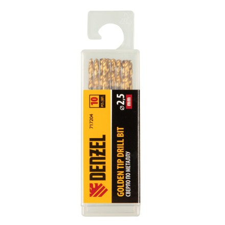 Сверло по металлу, 2,5 мм, HSS-Tin, Golden Tip, 10 шт. Denzel 717204 купить в Нефтеюганске