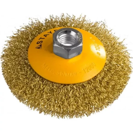 STAYER "PROFESSIONAL". Щетка коническая для УШМ, витая стальная латунированная проволока 0,3мм, 100ммхМ14 35133-100 купить в Нефтеюганске